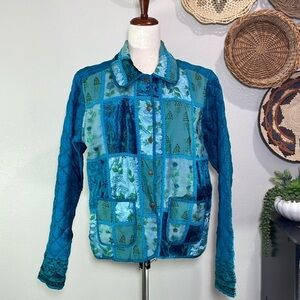 Tapestry Velvet Silk Embroidered Reversible Jacket NWT’s Cottagecore Teal Medium